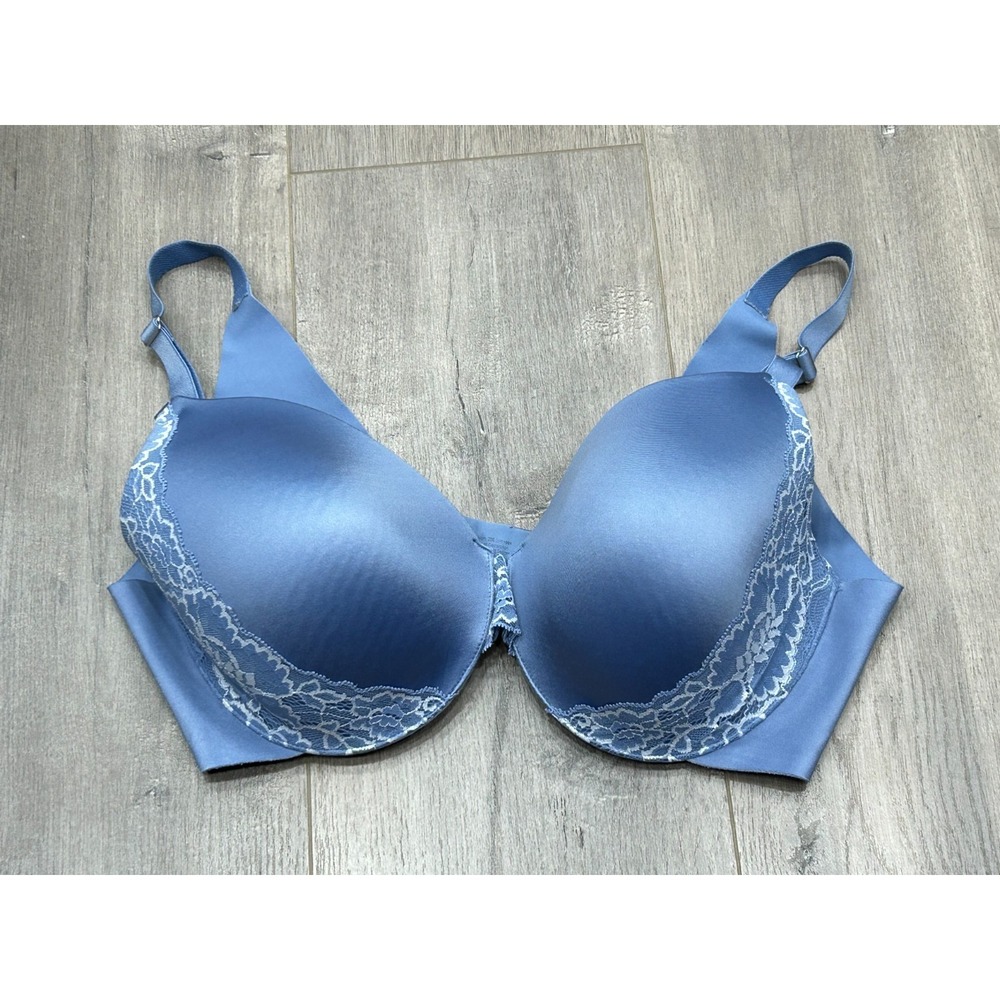 Soma Vanishing Back Full Coverage Bra Womens 38D Blue Lace Smooth T-Shirt Bra